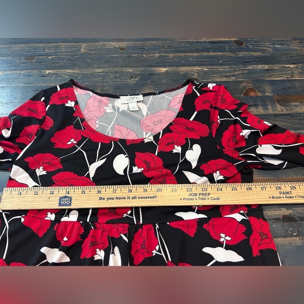 Ann Taylor Loft Black Red Floral Dress Medium Stretchy Elegant - Picture 5 of 8